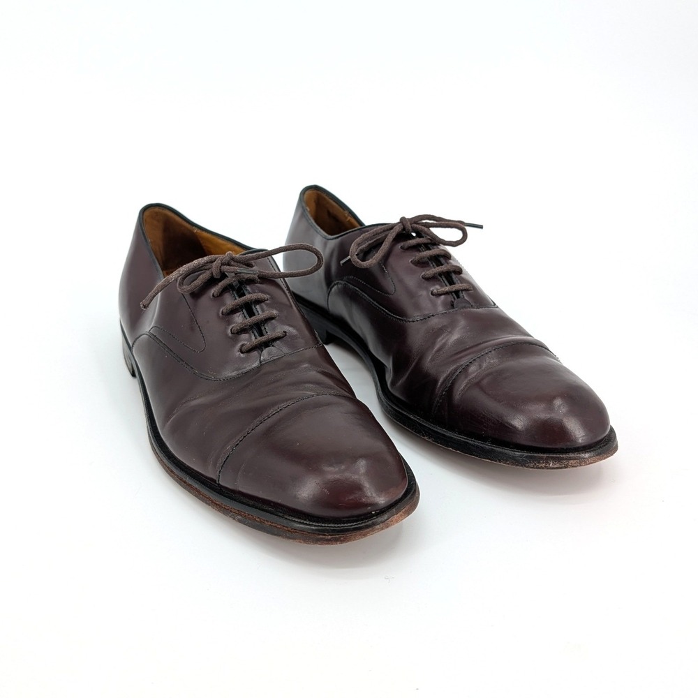 Cole Haan Mens 11 D Burgundy Leather Cap Toe Oxford Dress Shoes - Distressed